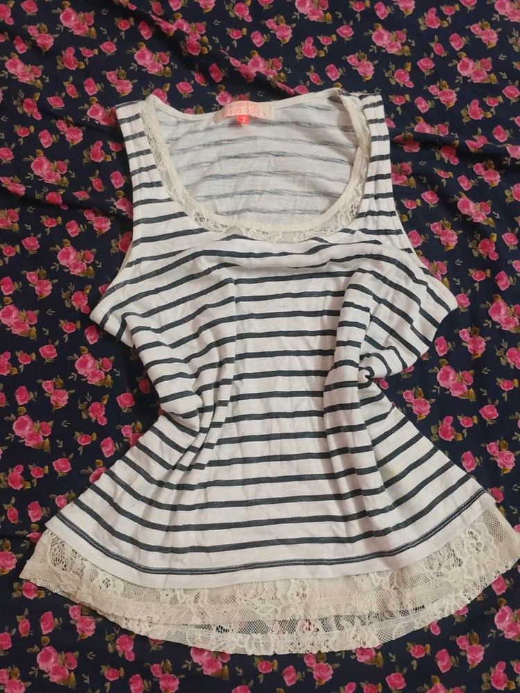Striped Tank Top with Lace Trim