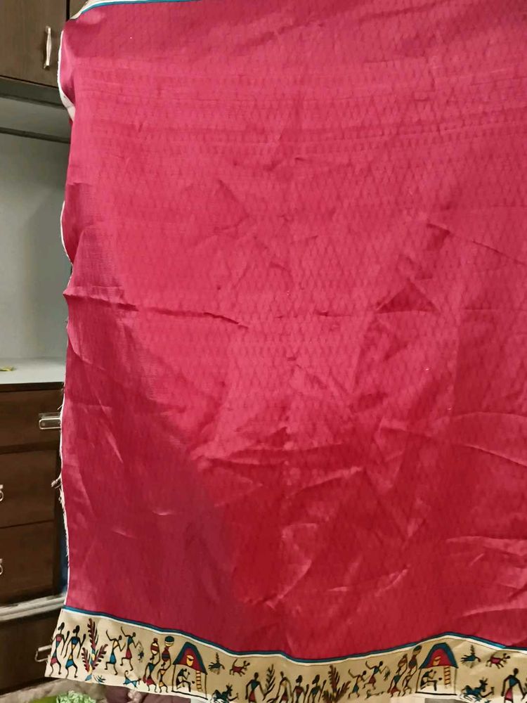 Vibrant Pink Saree with Tribal Border