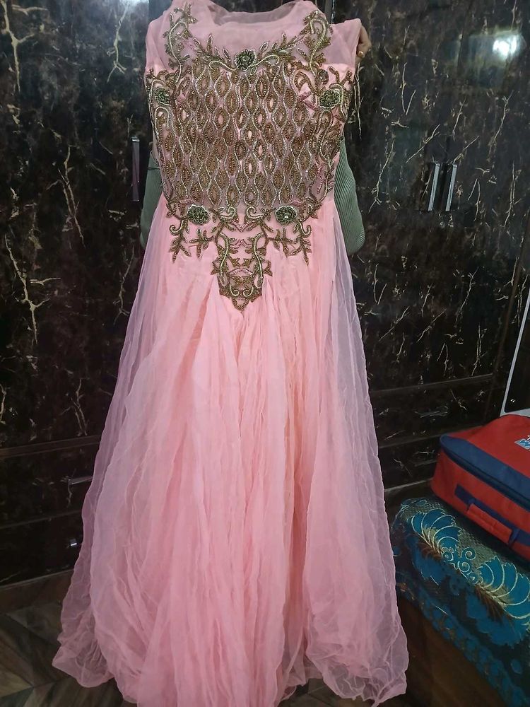 Elegant Pink Embroidered Gown