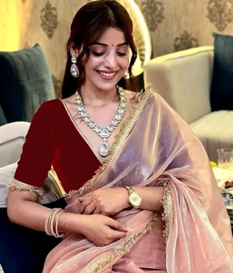 Elegant Pink Organza Saree with Embellished Blouse