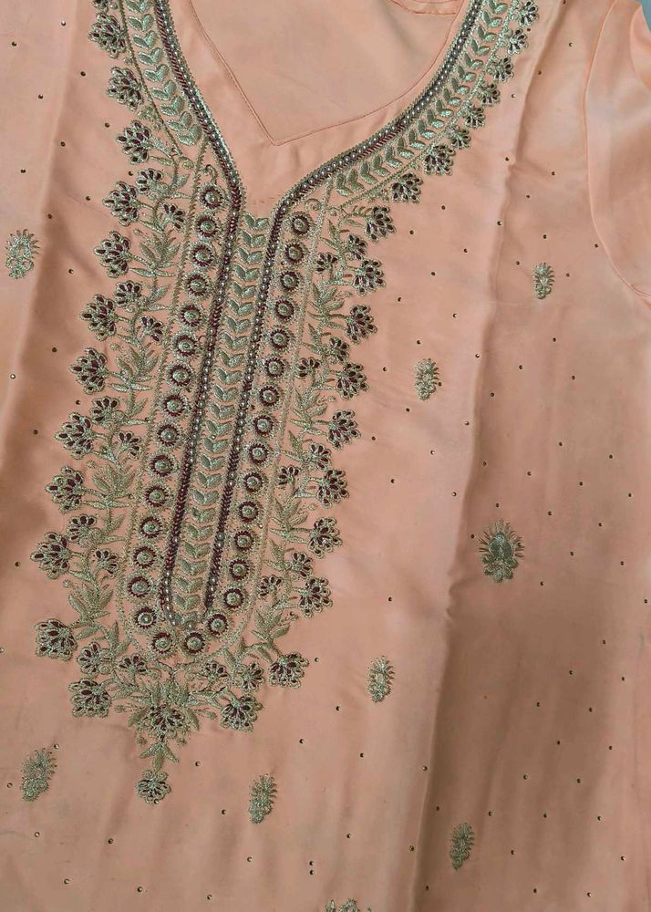 Peach Silk Embellished Kurti