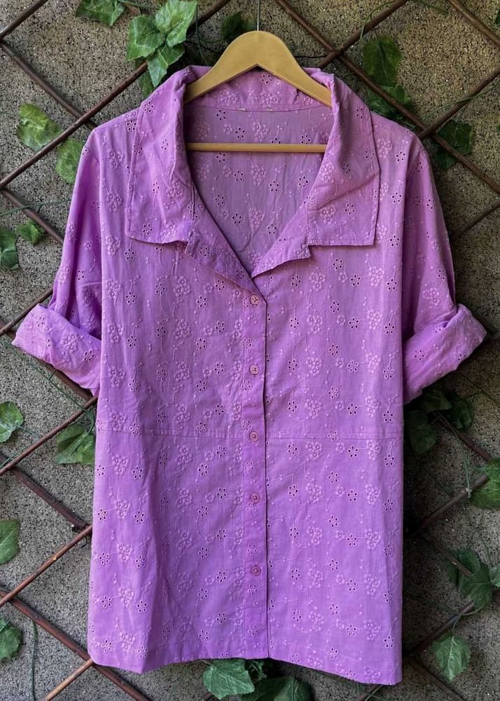 LILAC SCHIFFLI EMBROIDERED SHIRT