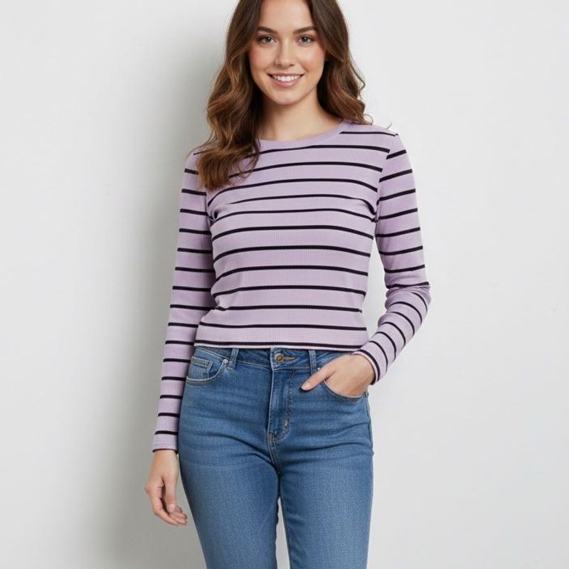 Striped Long Sleeve Crop Top