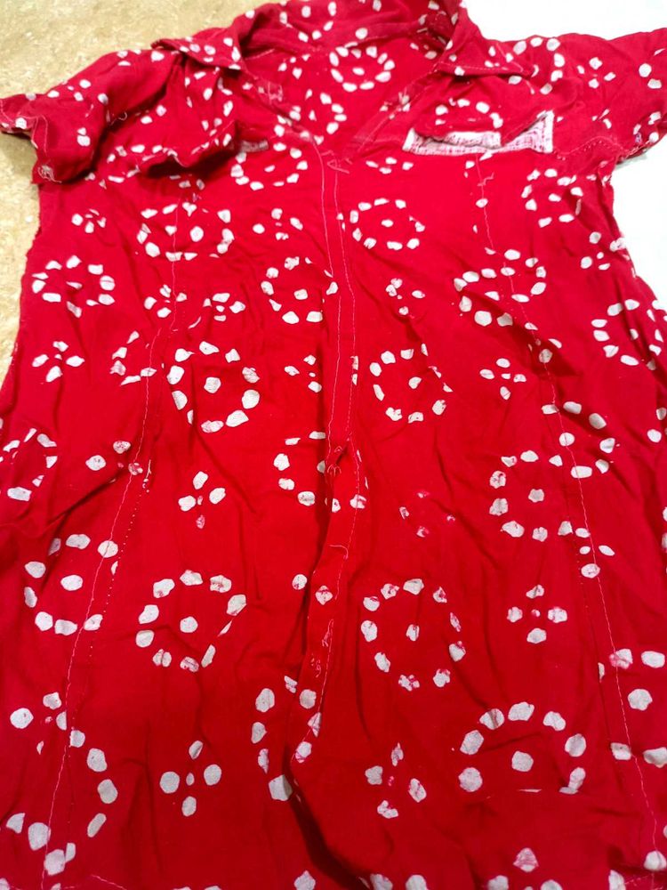 Red Printed Cotton Kurta
