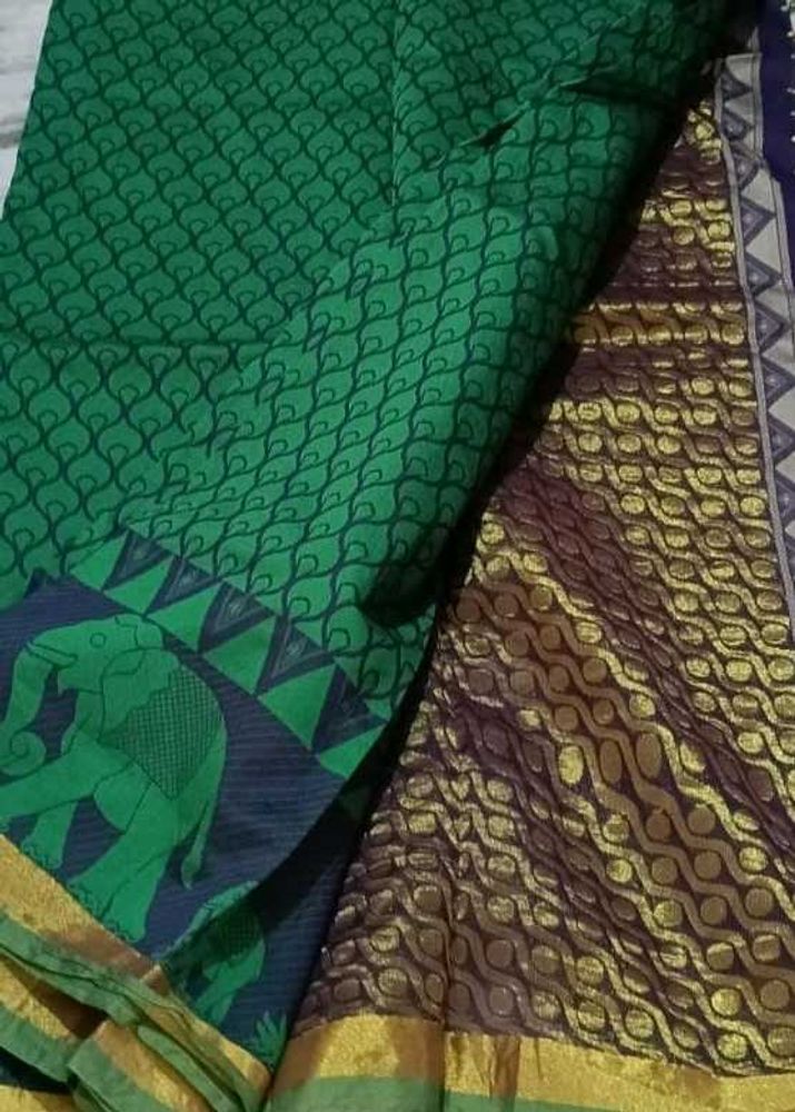 Elegant Green Saree with Elephant Motif