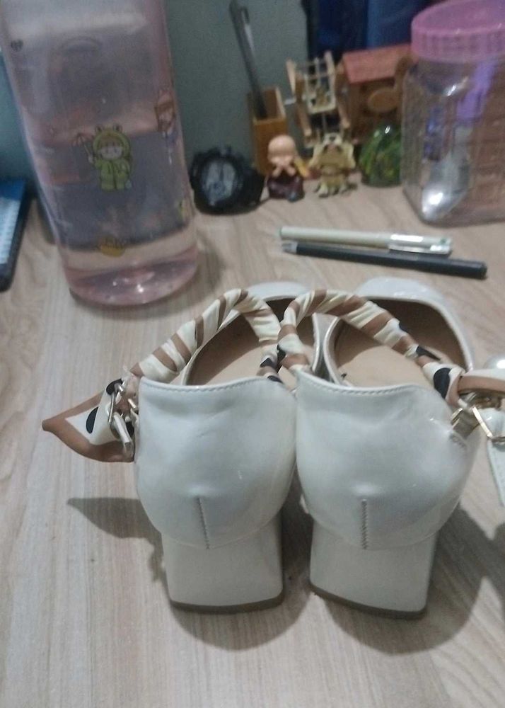 White Heels with Ribbon Detail