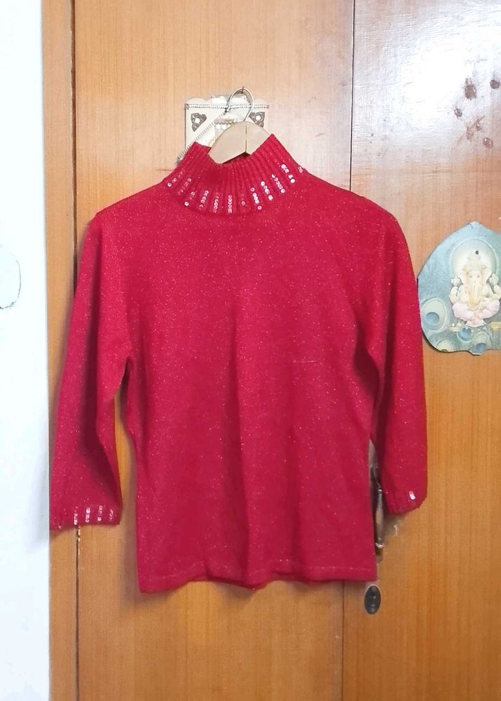 Sparkly Red Turtleneck Top