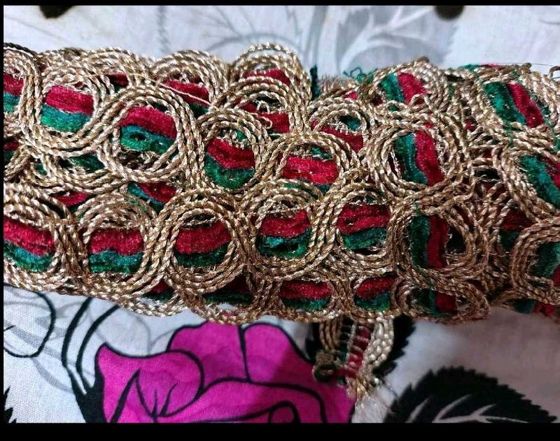 Embroidered golden green red lace