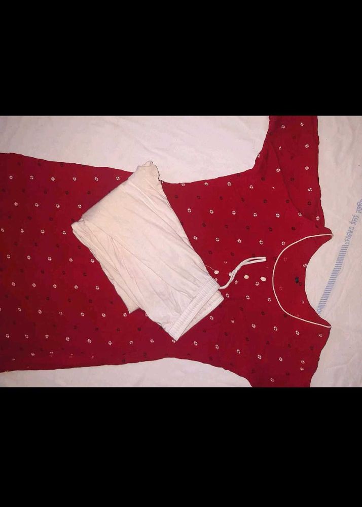 Red Printed Kurta Set