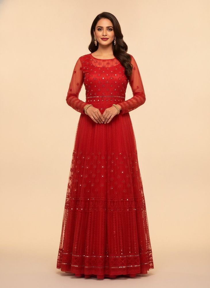 Red Mirror work Grown (Free Size Upto L)