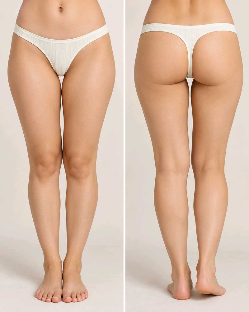 Sweet White Ribbed Thong Panty – Size S