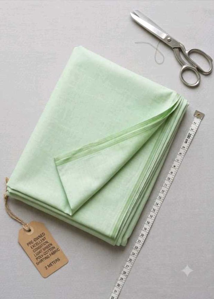 Light Green Poly-Cotton Shirting Fabric - 2 Meters