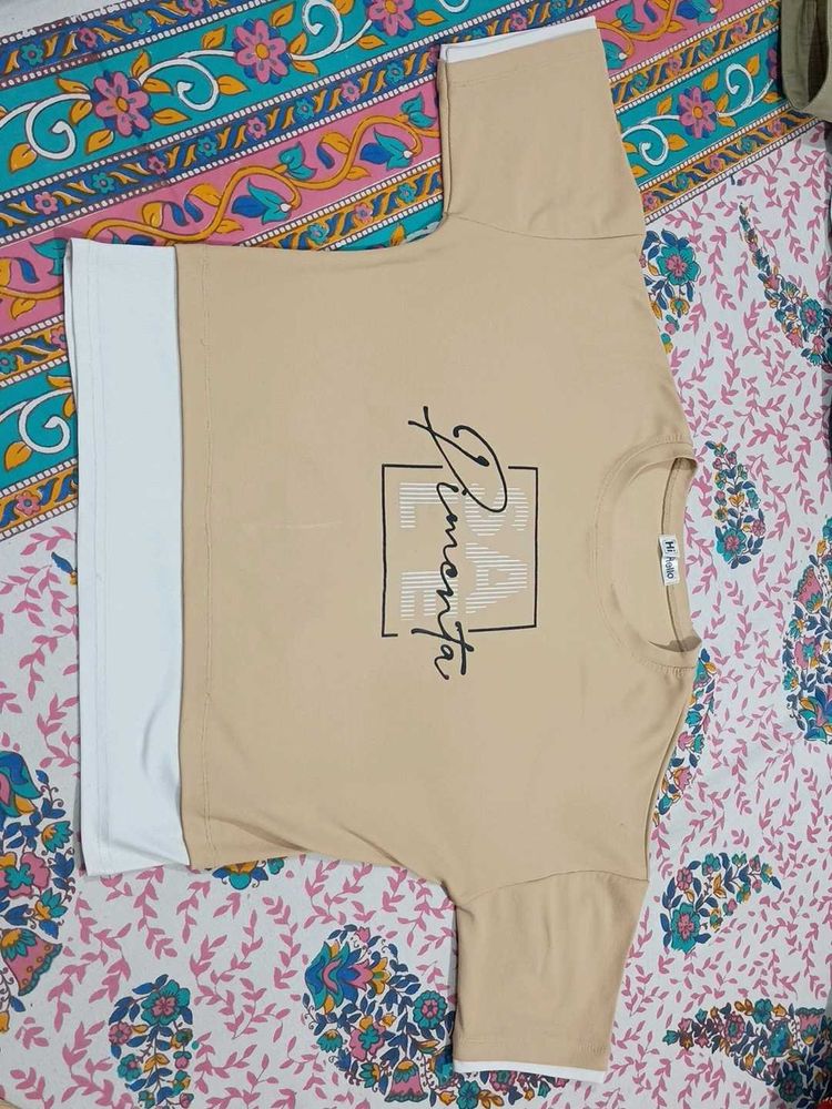 Semi-cropped casual korean pants Co-ord set