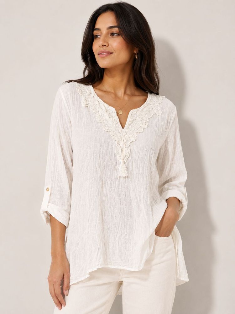 White Cotton Kurti with Lace Detail