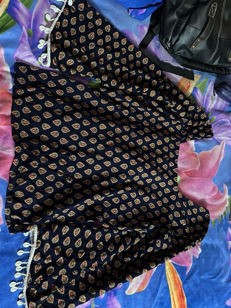 Boho Print Skirt with Shell Trim