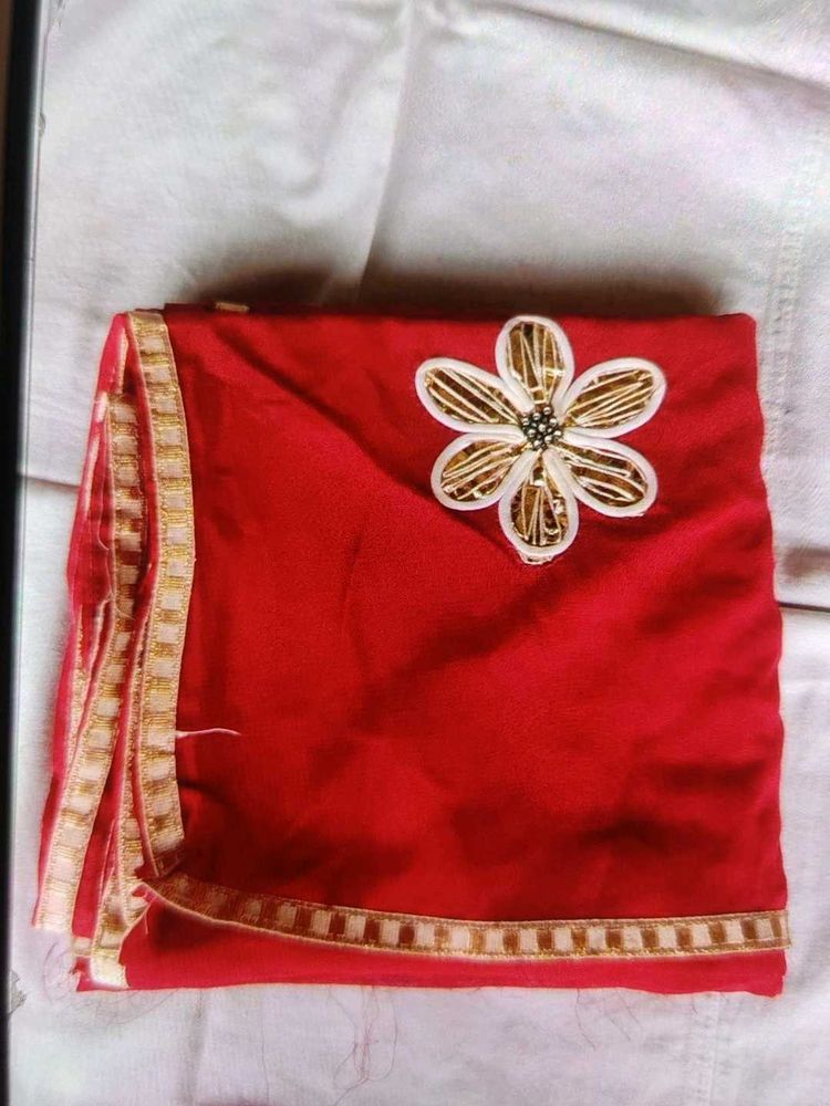 Red Saree with Embroidered Flower