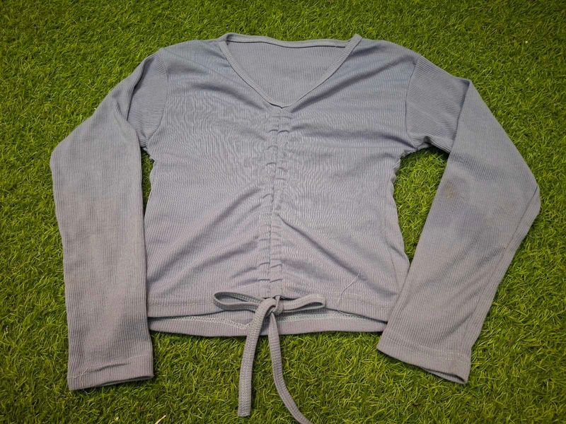 Ruched V-Neck Long Sleeve Top