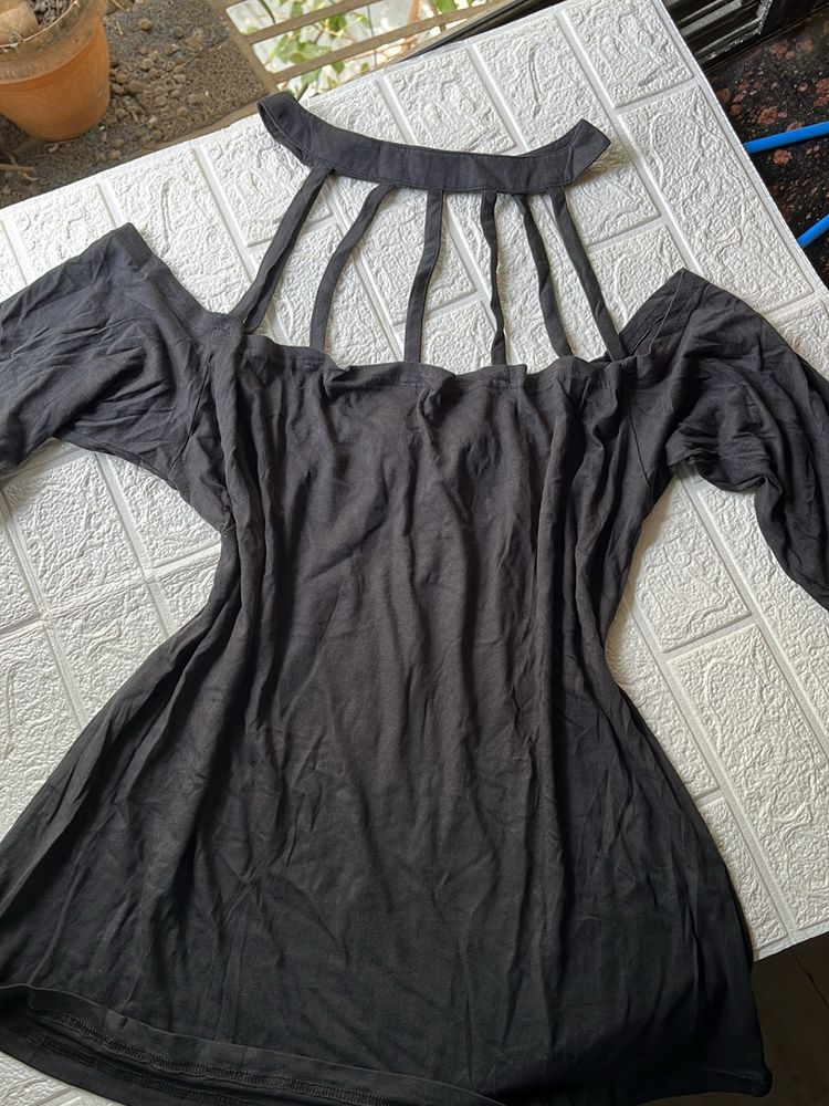 Black Stripped neck top