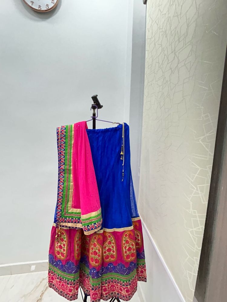 Vibrant Blue &amp; Pink Lehenga Choli Set