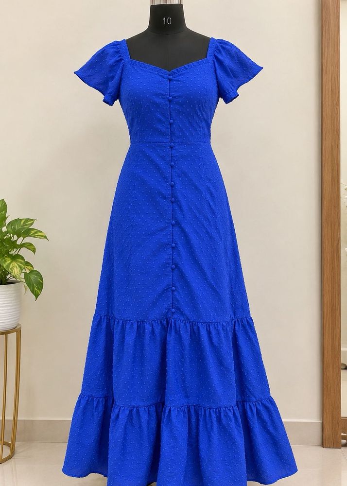 Blue hapf Puff Sleeve Tiered Maxi Dress