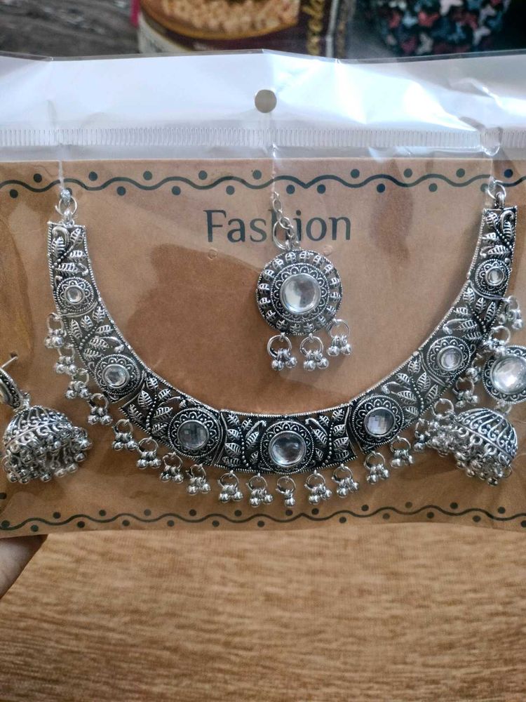 Oxidized Silver Necklace &amp; Earring Set