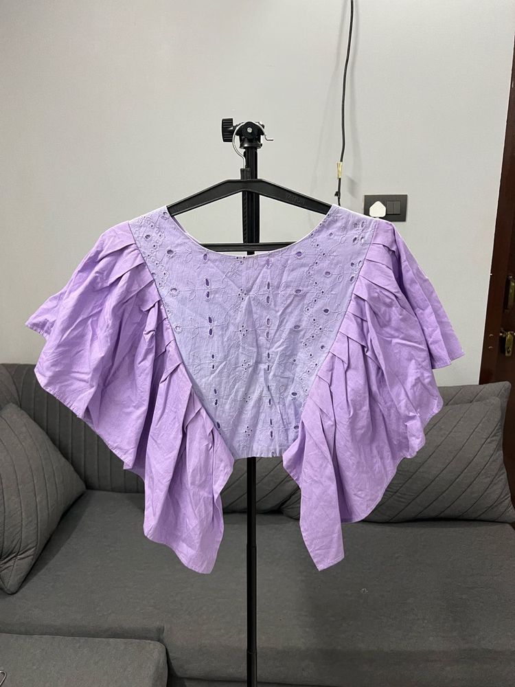 Lavender Eyelet Flutter Sleeve Top