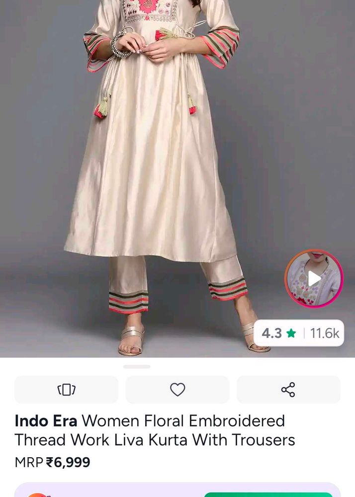 Elegant Cream Embroidered Kurta with Pants