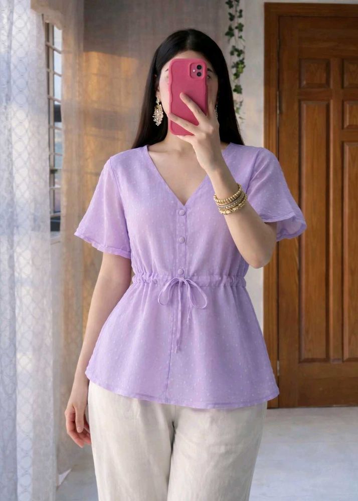 Cute Lavender Cinched Waist Top