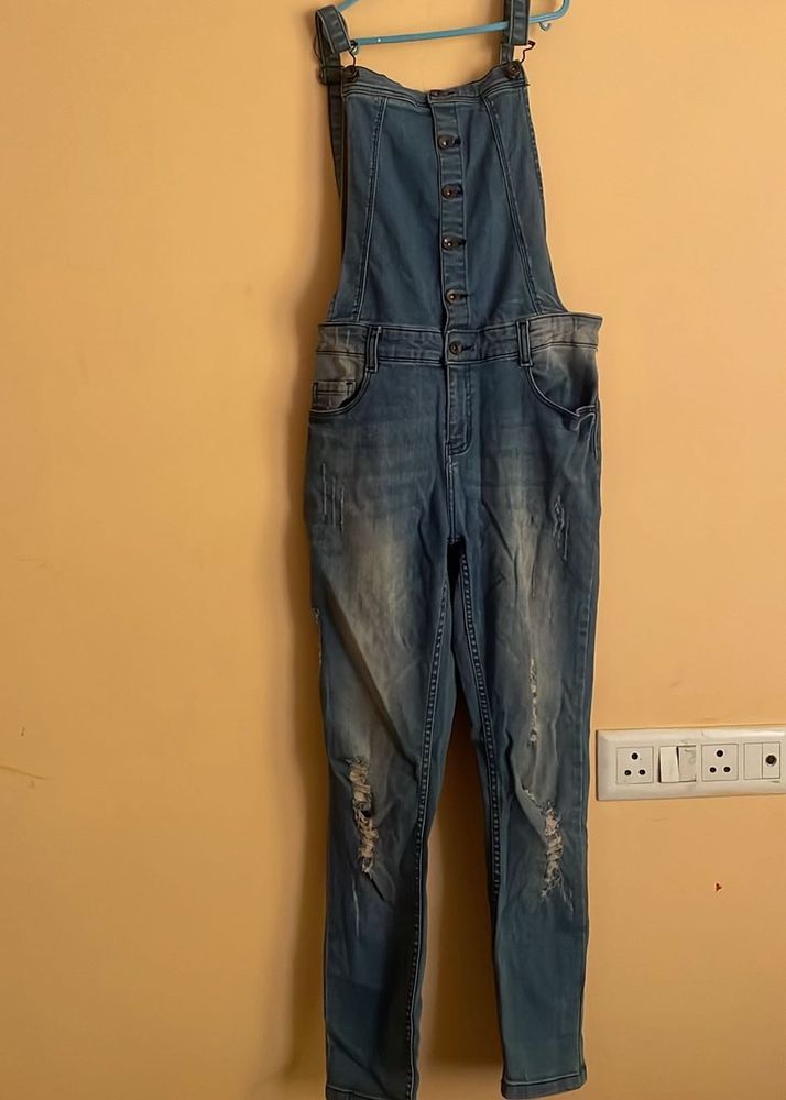 Blue Denim Ripped Dungree
