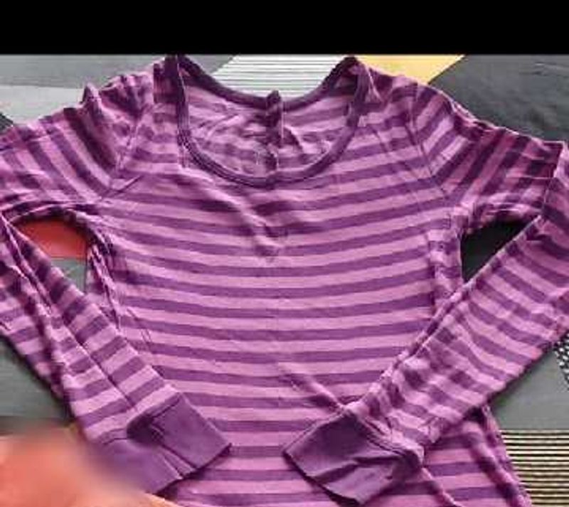 Purple Long Sleeve T-Shirt &amp; Green Stripped top