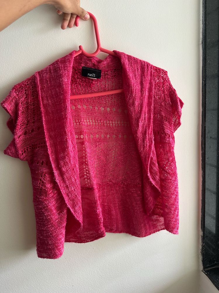 Chic Pink Open Front Knit Cardigan