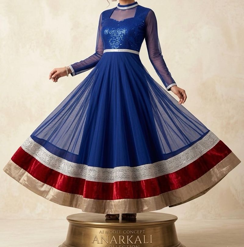Stunning Royal Blue Sequined Anarkali Gown