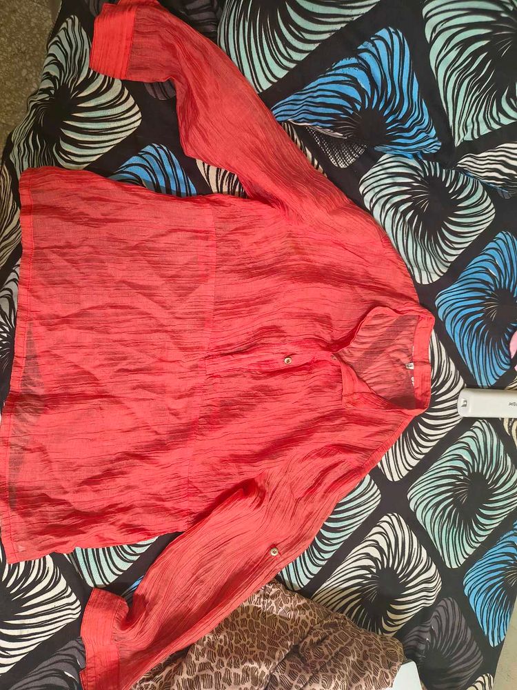 Sheer Coral Button-Up Top