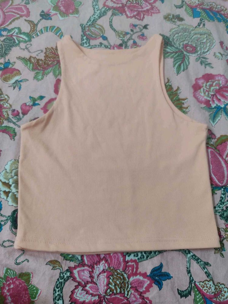 Peach Ribbed Cropped Tank Top