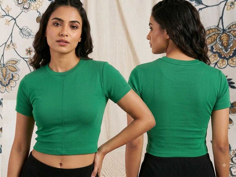 Solid Green Cropped T-Shirt