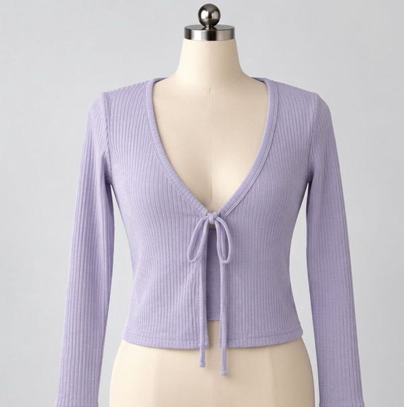 H&amp;M Lavender Tie-Front Ribbed Crop Top