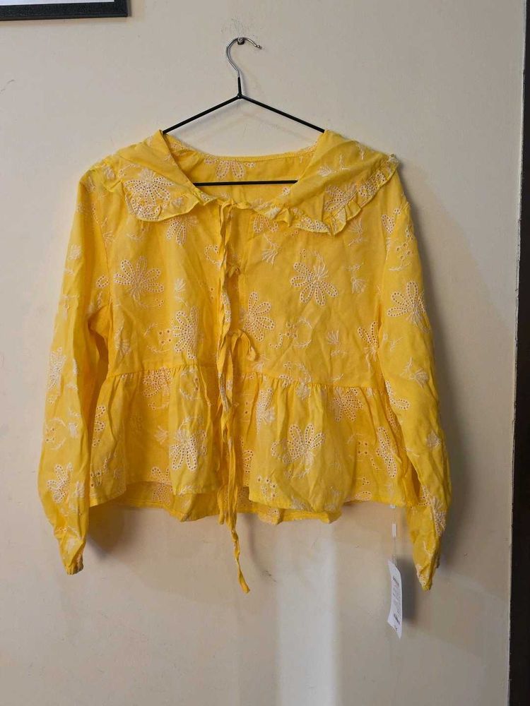 🌻Bright Yellow Embroidered Peplum Top🌻