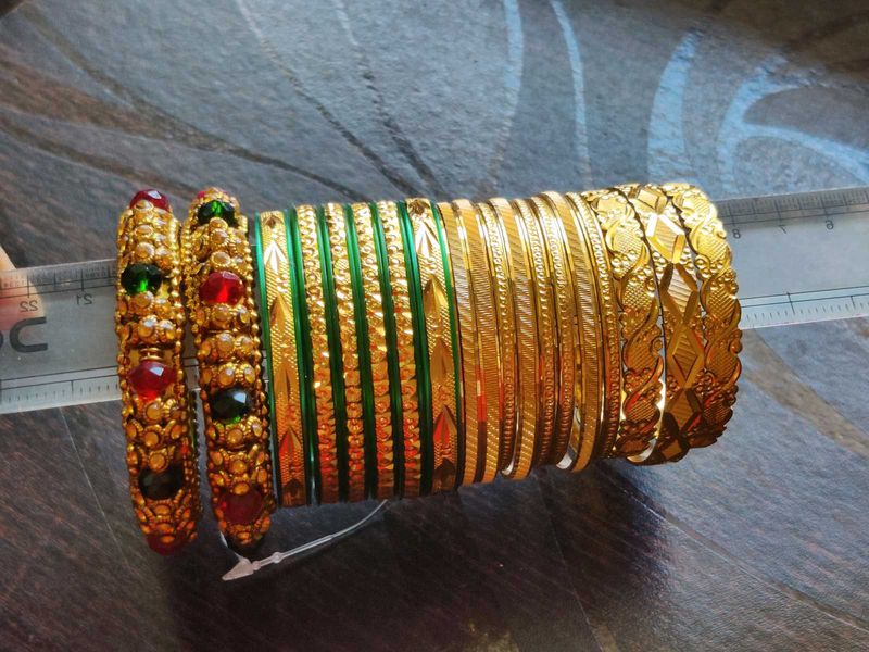 Gold Plated Bangles with Stones