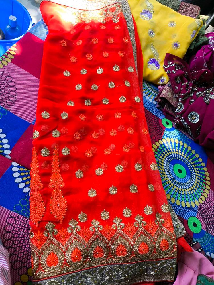 Orange Embroidered Saree