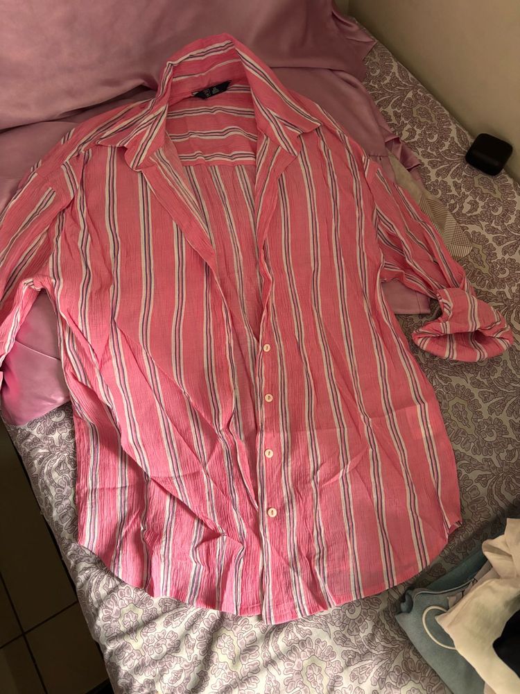Pink Striped Button-Up Shirt
