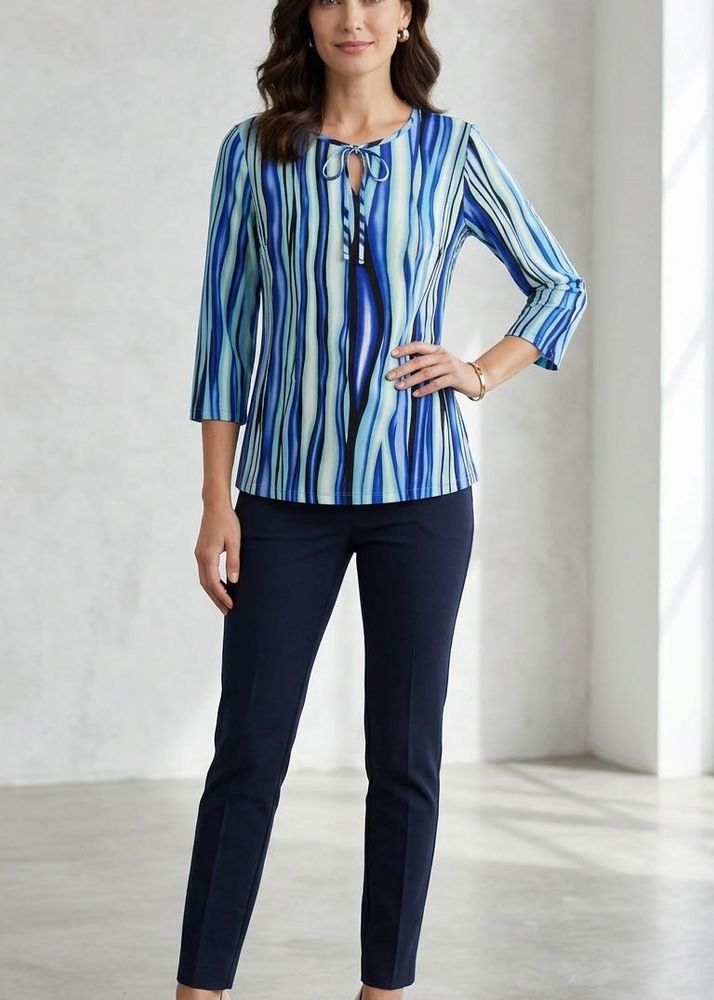 Blue Striped Tie-Neck Top