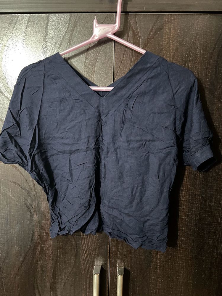 Blue V Neck Top