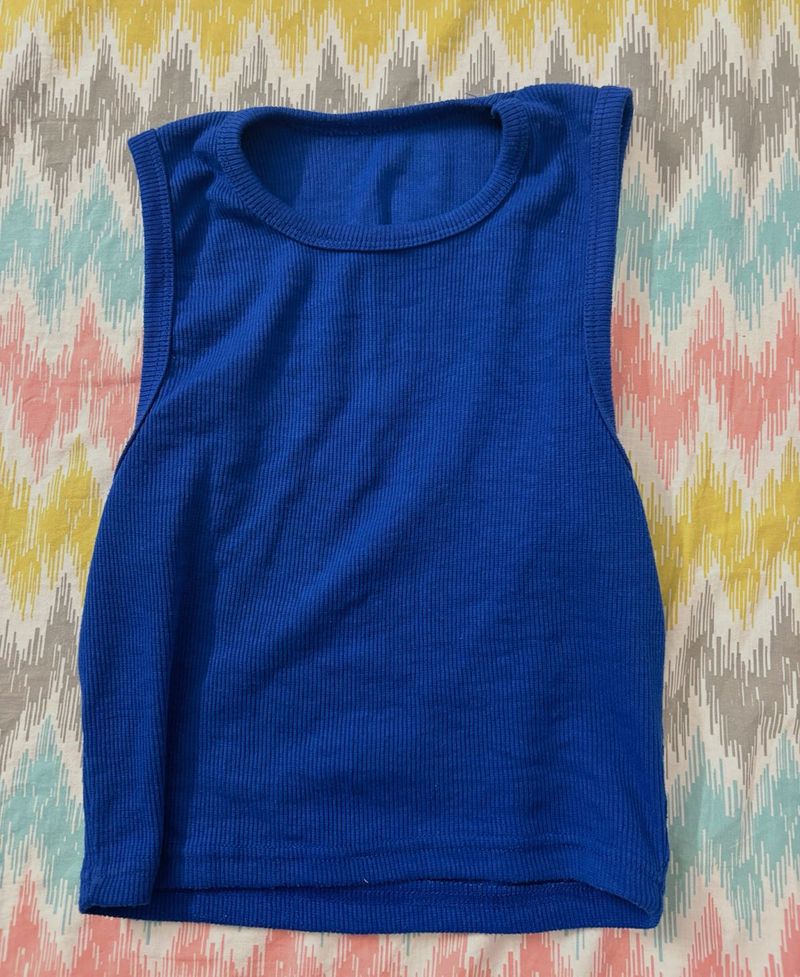 Blue Ribbed Sleeveless Top