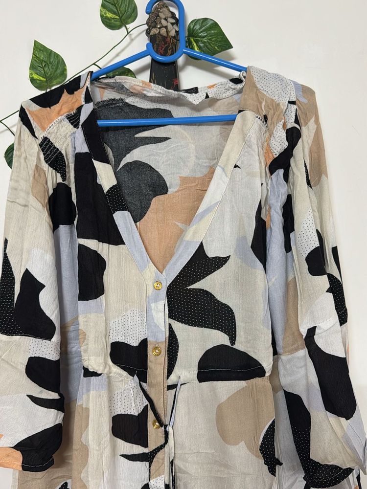 Abstract Print V-Neck Dress