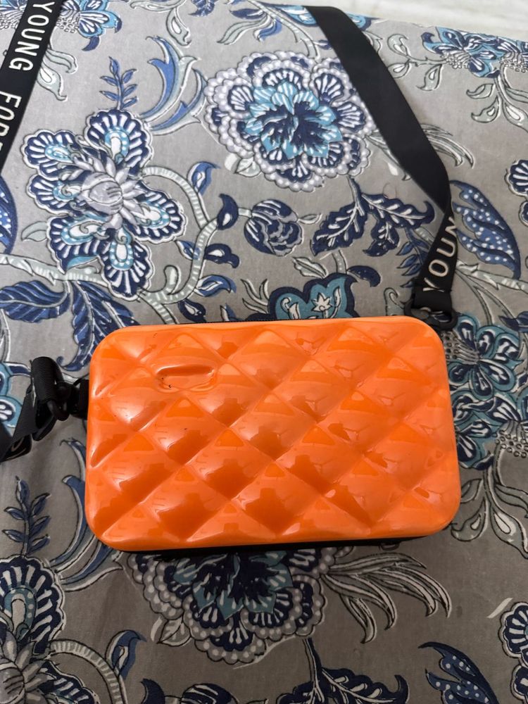 Orange Quilted Crossbody Bag