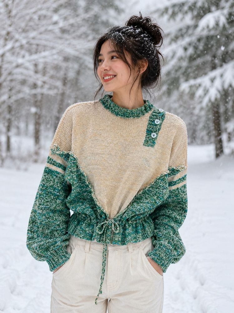 Unique Two-Tone Knit Sweater