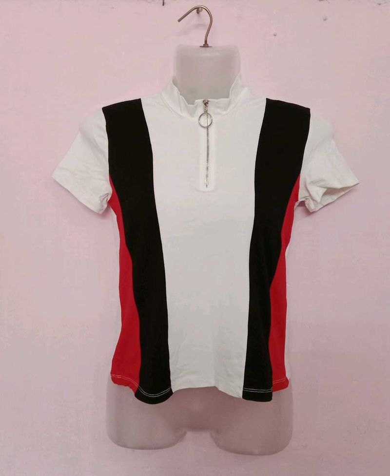 SHEIN Women's O-ring Zip Up Top/Tshirt