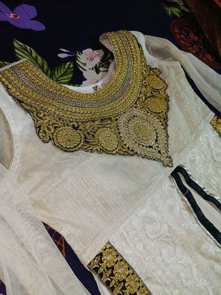 White Party Wear Suit &amp; Purple Set Free
