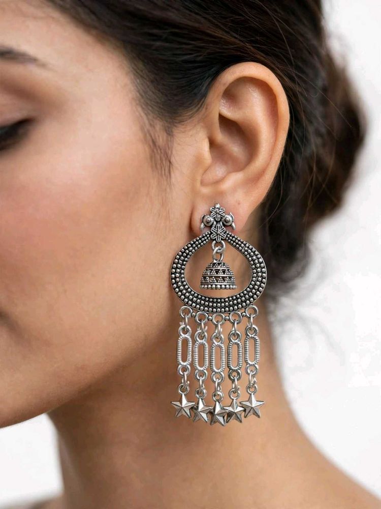 Oxidized Silver Jhumka Earrings