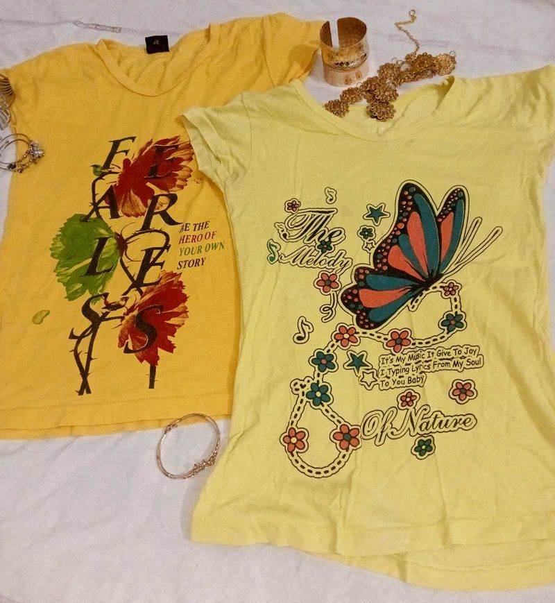 Fitted Yellow Graphic T-Shirts (Set of 2)
